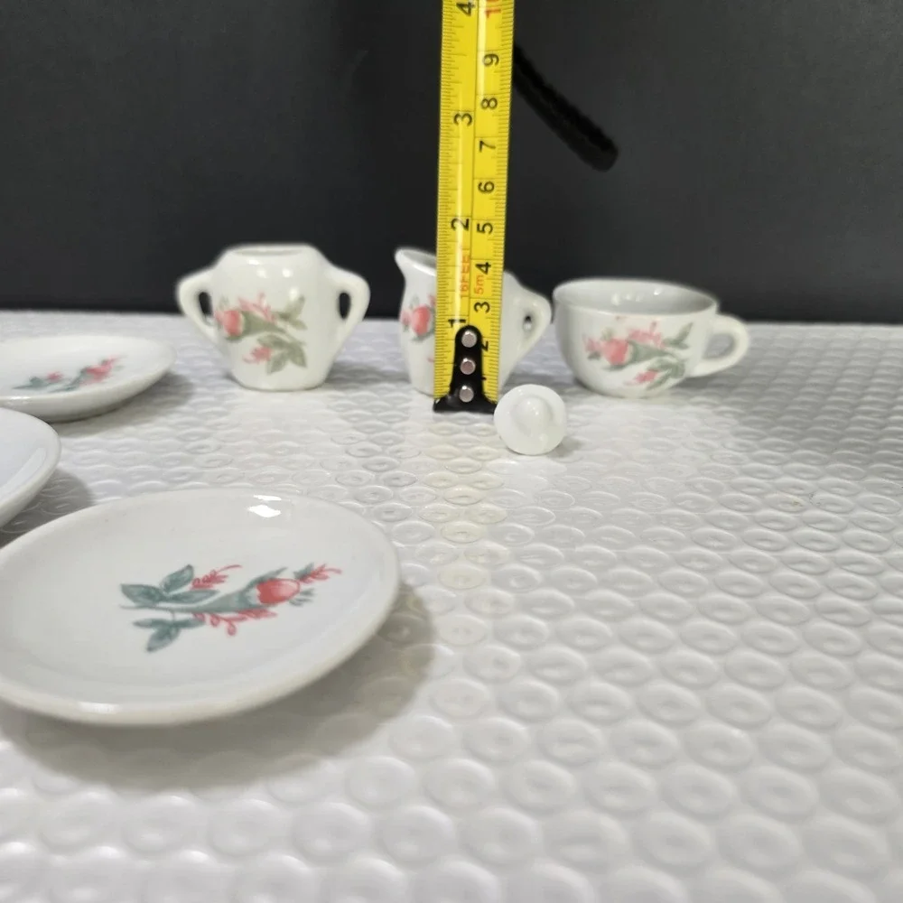 Children's Mini Porcelain Tea Set Roses Dollhouse Floral 7-pc Partial Set VTG